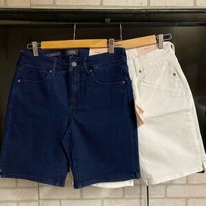 NYDJ Women's Jean Shorts - Dark Blue and White